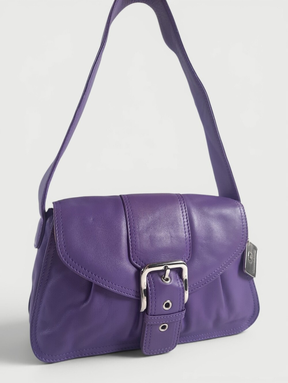 Y2K OSGOODE MARLEY Shoulder Bag Purple Buckle Pleated Gathered Ruched Leather